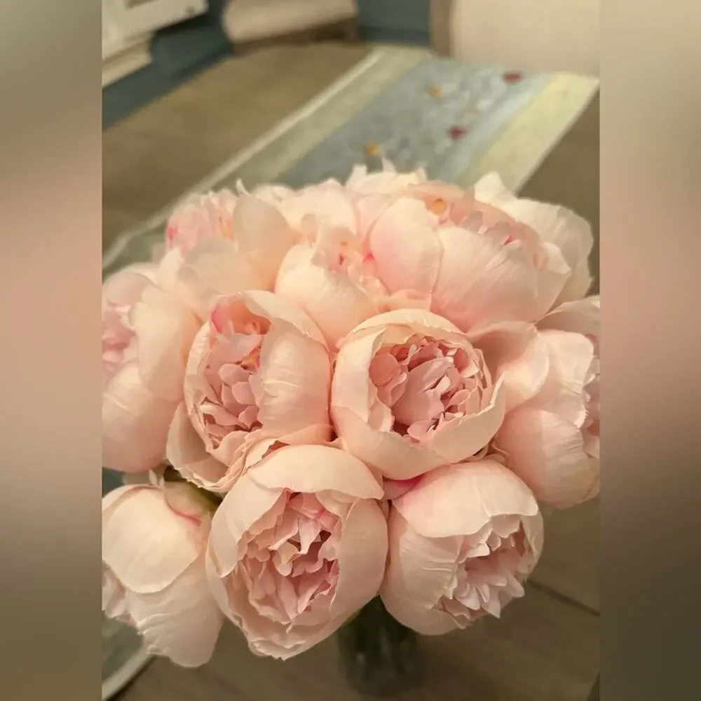 Peony Bouquet Real Touch Lifelike Floral Decor 18 Stem Faux Pink New